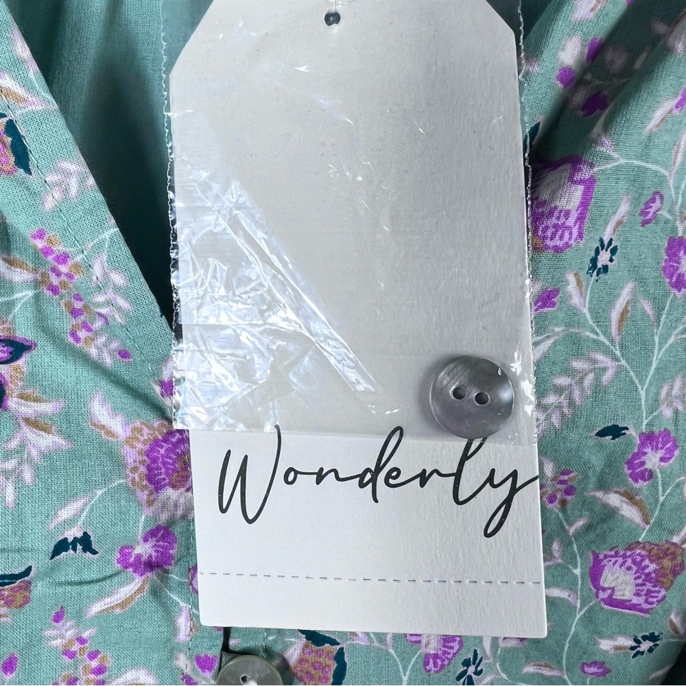 Wonderly Green Floral Boho Midi Dress Size XL Cotton Long Sleeve NWT Cottagecore - Picture 7 of 10